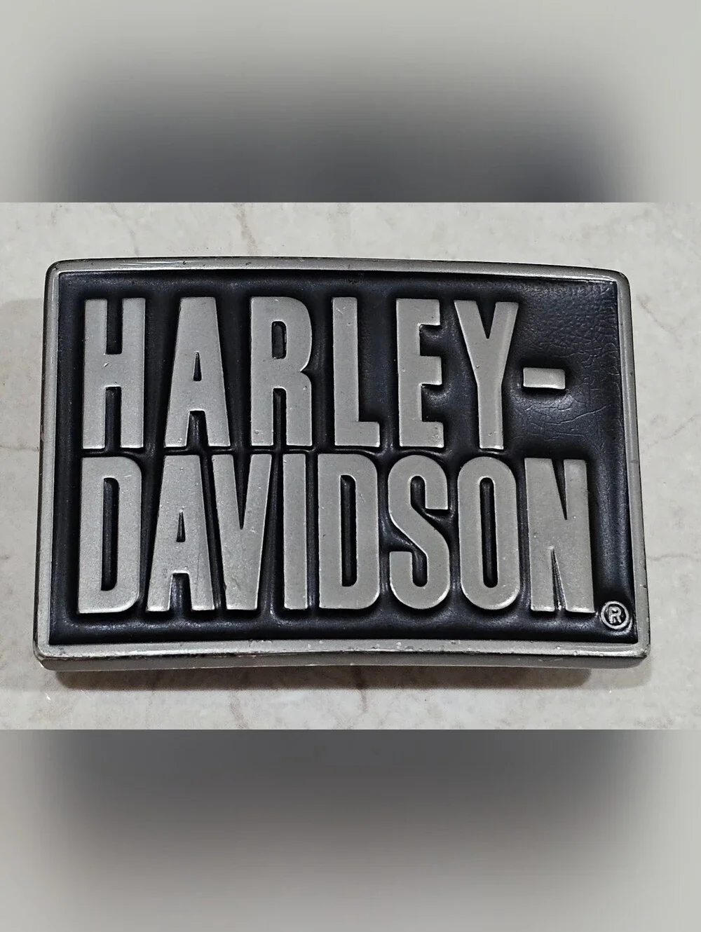 BRAND NEW Harley-Davidson Black and Silver Rectangular Logo Belt Buckle